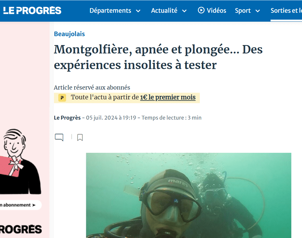20240705 Le Progrès – Montgolfière, anée et plongée… Des expériences insolites à tester